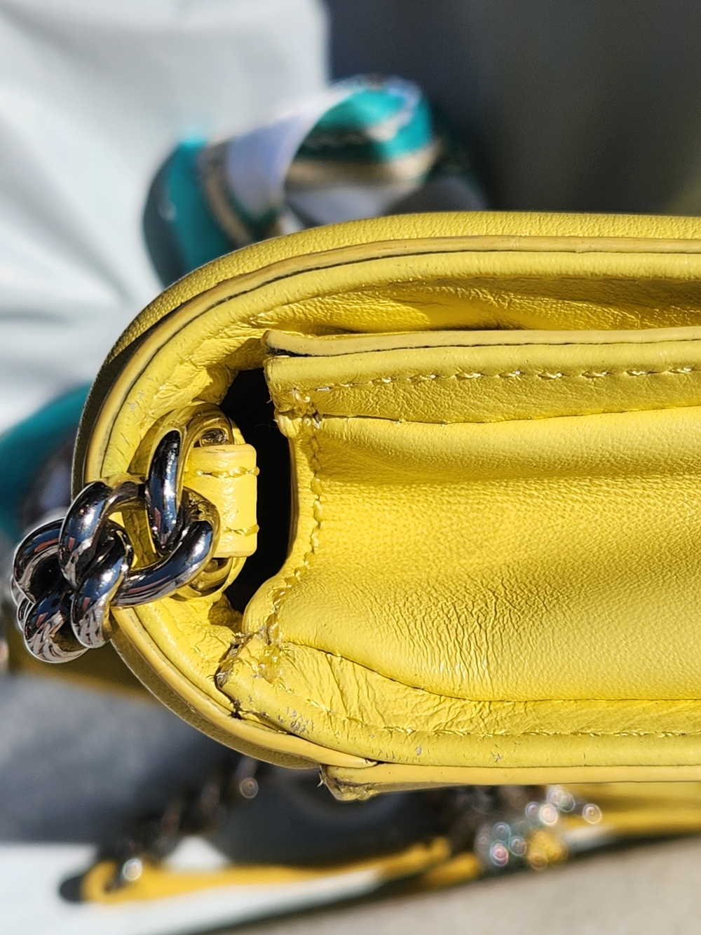 Rebecca Minkoff Yellow Quilted Shoulder Bag w Chain Strap & Free Bag Scarf/Charm - Picture 11 of 16